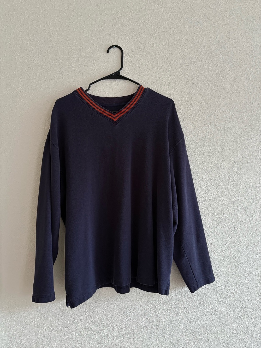 Vintage Abercrombie & Fitch Navy V-Neck Sweater with Red Trim